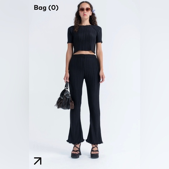 Arthur Black Gathered Pleated Ribbed Flare Leg Pants A6 - Picture 1 of 8